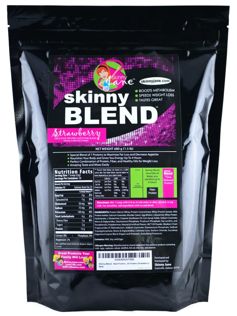 Scinny Blend – Polvere di Shake di proteine del siero per le donne – basso carb, Keto Friendly Meal Sostituzione – Satisfies Hunger & Boosts Energy – Fragola cremosa – 30 Shakes
