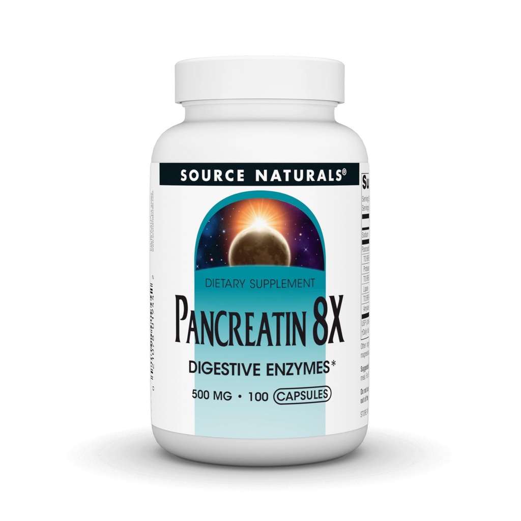 Fonte Naturals Pancreatin 8X, 500 mg Enzimi Digestivi - 100 capsule