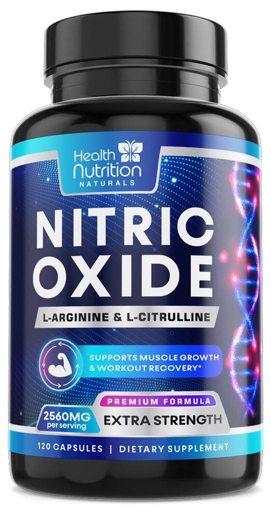 Nitric Oxide Booster 2560mg - Extra Strength L Arginine & Citrulline Supplemento per gli uomini e le donne - Premium Muscle Supporting Nitric Booster - Natural Energy & Heart Health Support - 120 Capsule