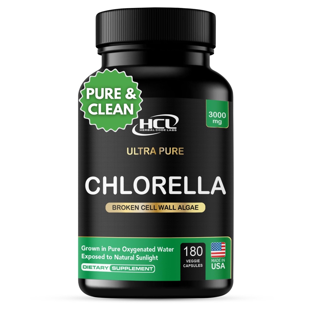 Clorella Capsule 3000 mg - Cellula Cracked Wall Blue Green Algae Supplemento - Miglior Detox Naturale Cleanse - Vitamine vegetali Minerali Clorofilla Vegan Protein Powder Pills - Made in USA