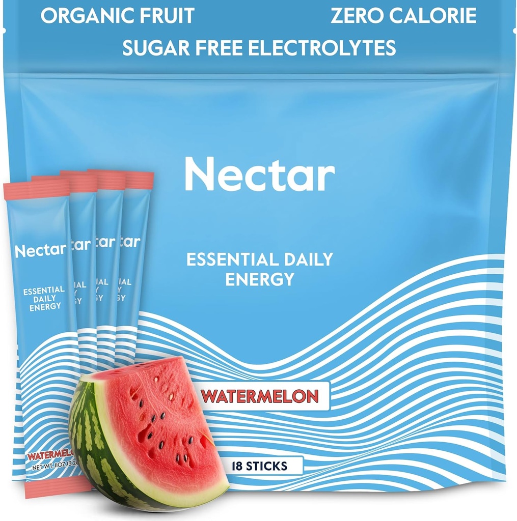 Nectar Energy Booster - Organic Caffeine, B12 & Electrolytes - Sugar Free & Zero Calorie – Caffetteria sana, Energy Drink & Soda Alternative – Hydration & Energy Supplement (Watermelon 18 Packets)