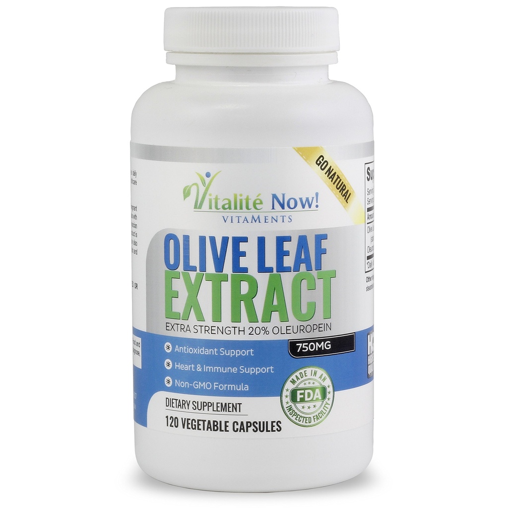 Estratto di foglie di oliva super-forza (non OGM) - 20% Oleuropein - Integratore di supporto immunitario - Fino a 4 mesi - 750mg capsule - Vegetariano - 120 Conte