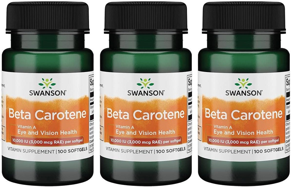 Swanson Beta-Carotene (Vitamina A) Skin Eye Immune System Health Antiossidant Support 10000 Iu (3000 mcg) 100 Sgels (3 Pack)