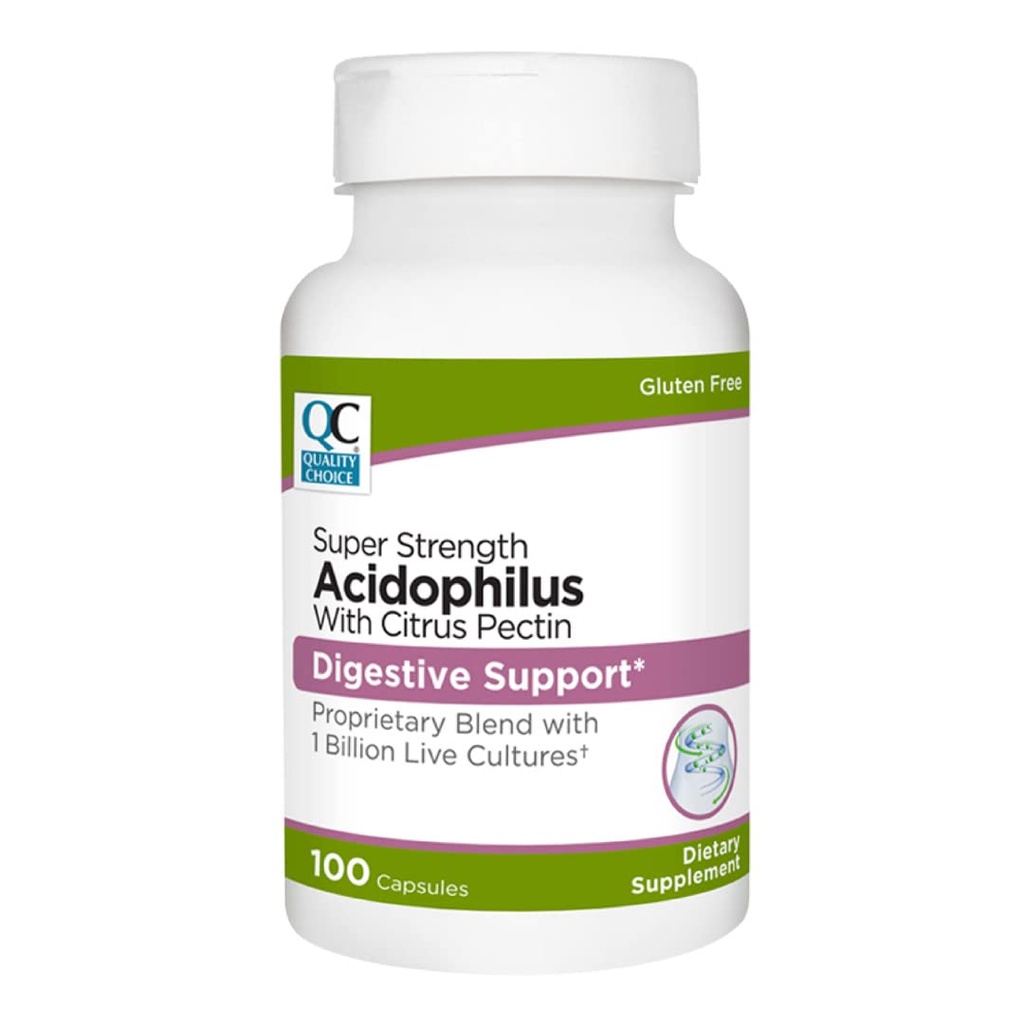 Acidofilo di sostegno digestivo della scelta di qualità con la pectina di agrumi – 100 capsule – Formula Probiotica giornaliera con fibra derivata a citrus – Capsule Easy-to-Swallow