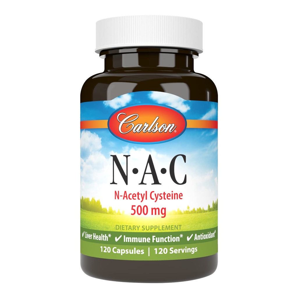 Carlson - NAC, N-Acetyl Cysteine, 500mg, Liver Health, Funzione immunitaria, Antiossidante, 120 capsule vegetariane