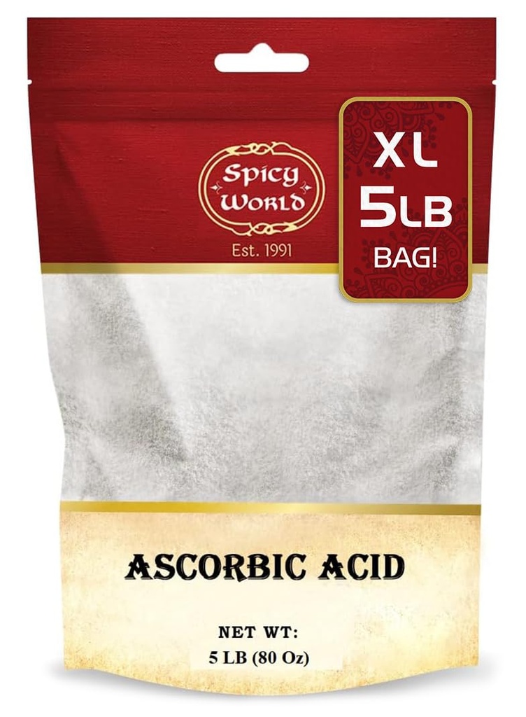 Polvere 5 LB di vitamina C dell'acido ascorbico del mondo piccante - integratore alimentare, polvere di VIT C pura USP Bulk