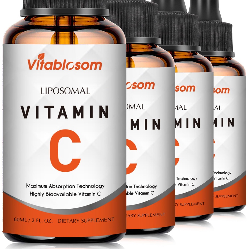 Vitamina C 2000mg Liquido per adulti, ad alto assorbimento VIT C, massimizzare la vitamina C, per il sistema immunitario e antiossidante, 60ML (4 bottiglie)