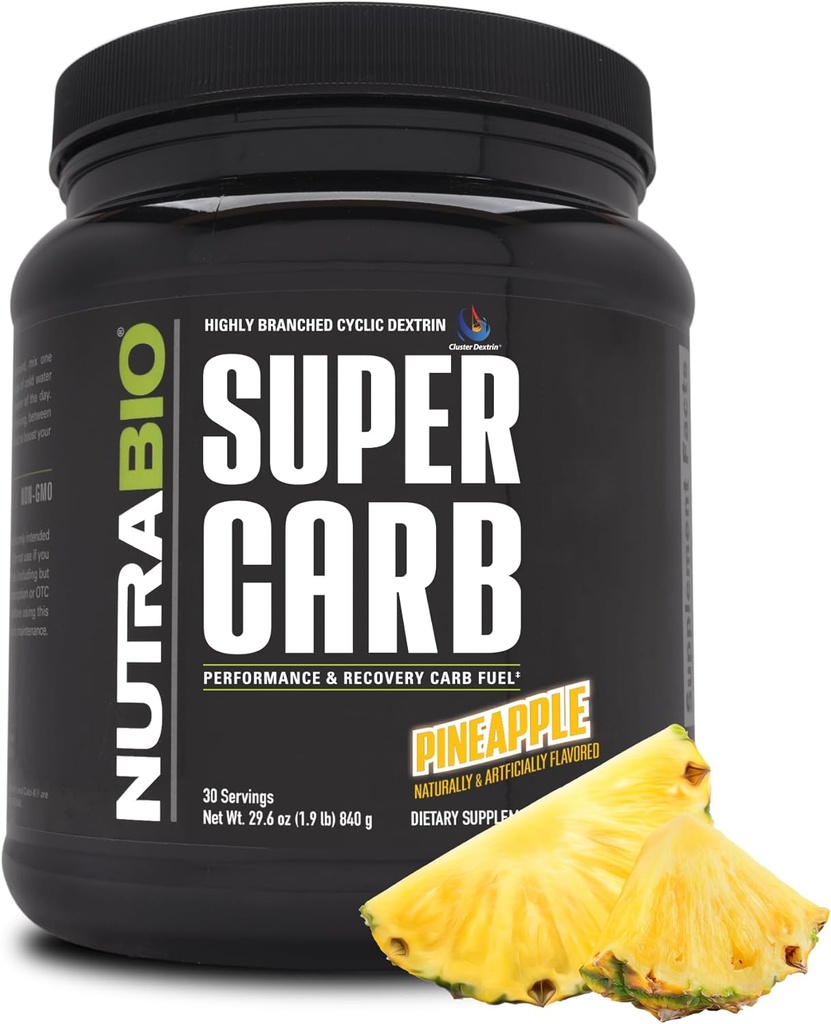 NutraBio Super Carb, Polvere di carboidrati con Dextrin & Electrolytes di Cluster, Polvere di supplemento di carboidrati avanzata per allenamento, prestazioni e recupero del muscolo, Dextrin di Cyclic, Ananas, 30 Sv