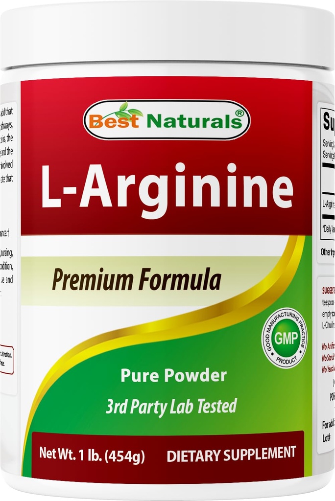 Best Naturals L-Arginina Polvere 1 Pound - Pure Pharmaceutical Grade Free Form - Miglior Aminoacido Arginina Supplementi per le donne e l'uomo - promuove la circolazione e supporta la salute cardiovascolare