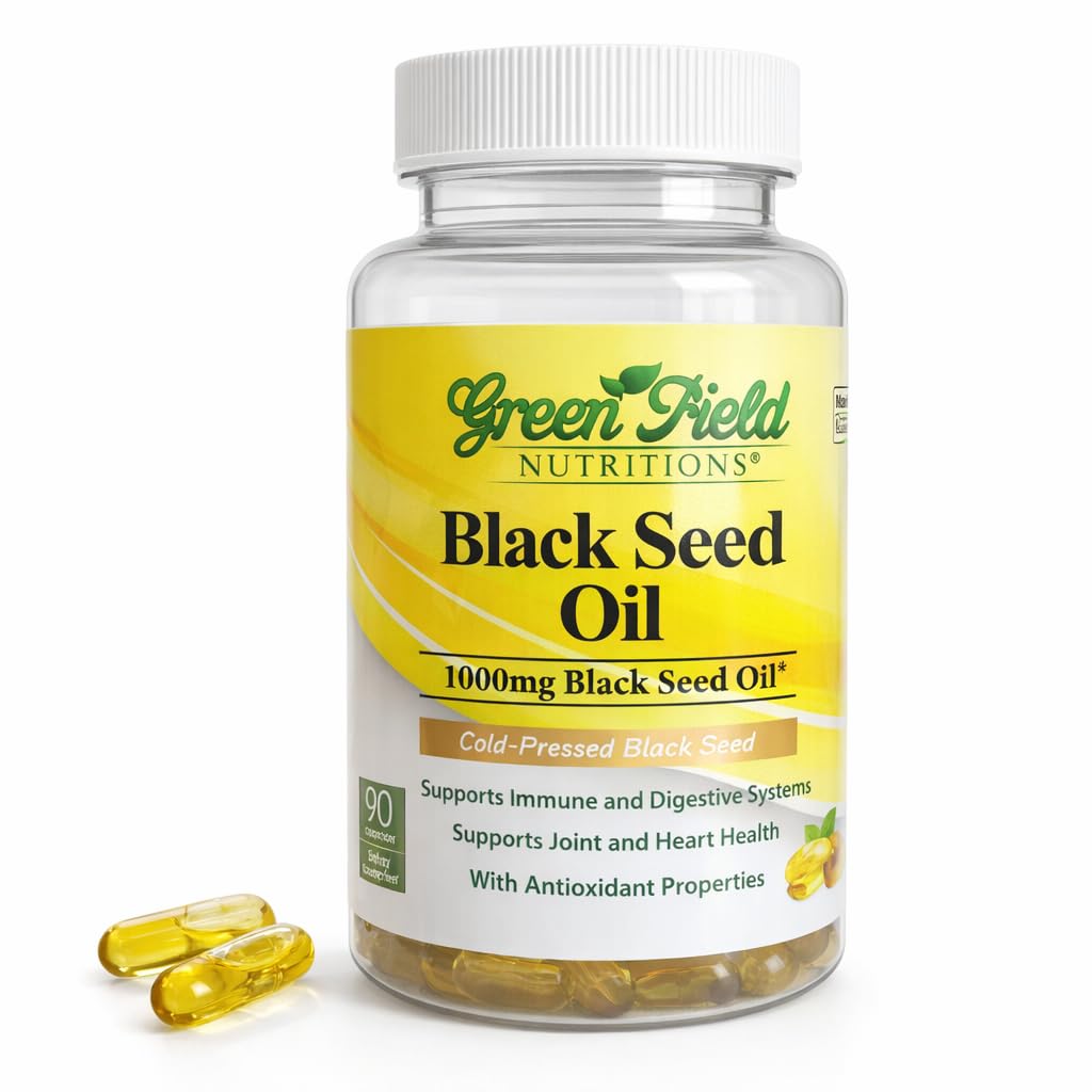 Greenfield Nutritions - Halal Black Seed Oil (Nigella Sativa), Support Immune System, Digestive System e Joints Health, 90 Liquid Veggies Capsule