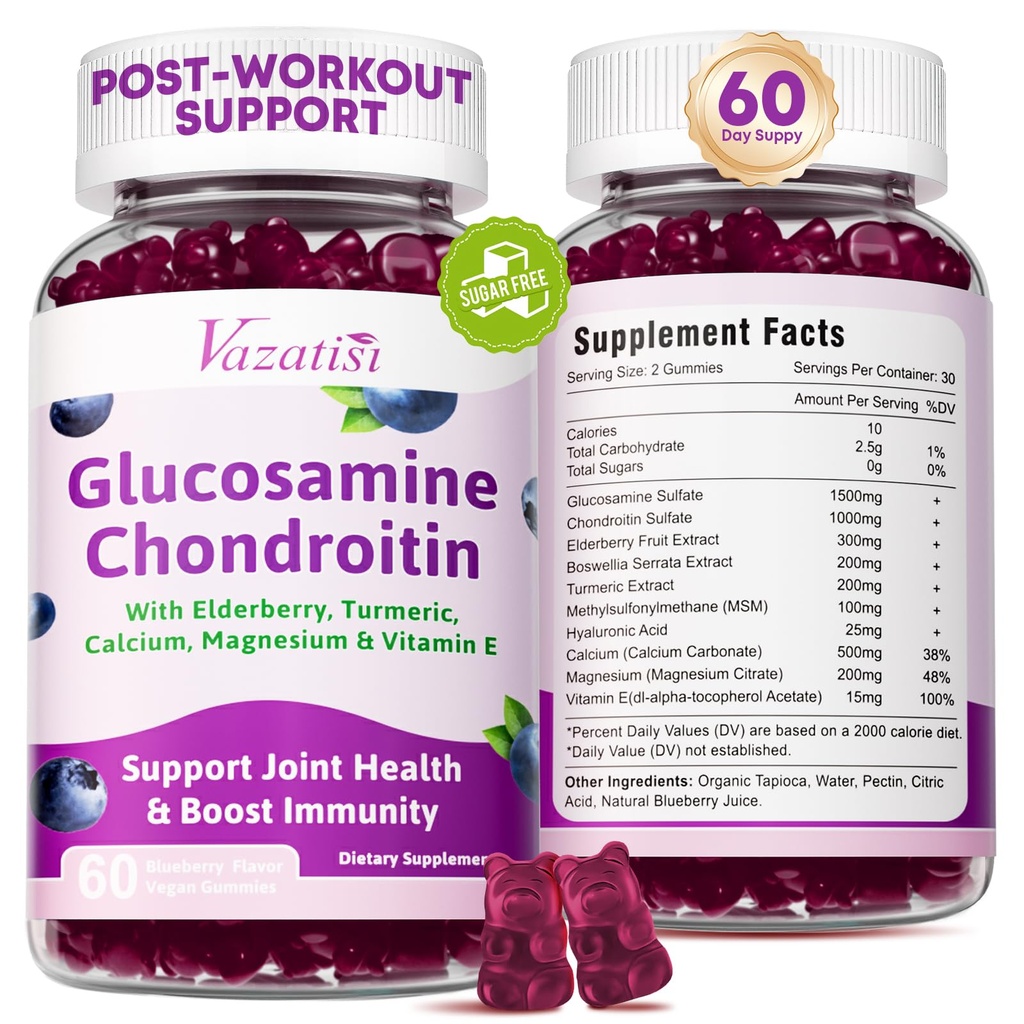 2 Pack Glucosamine Chondroitin Gummies - Glucosamine Chondroitin con MSM, Elderberry, Turco, Supporto Congiunto Supplemento per Adulti, Uomini e donne - Blueberry Flavor, 120 Ct