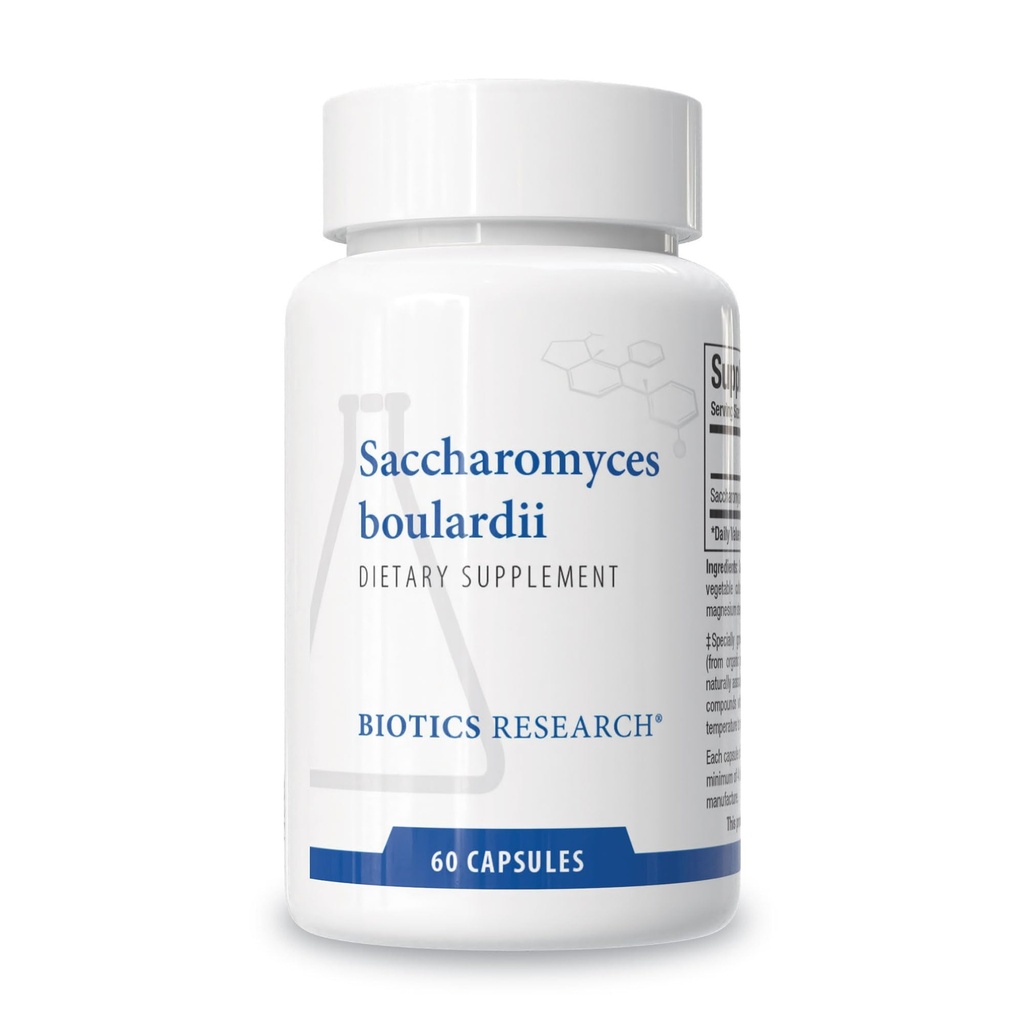 Biotics Ricerca Saccharomyces boulardii Probiotics Supplemento - 235 mg/Serving- Supporta l'Equilibrio Microbiale Salute GI, Risposte Immune & Pathway sane - Dairy-Free, Temperatura-Stable - 60 capsule