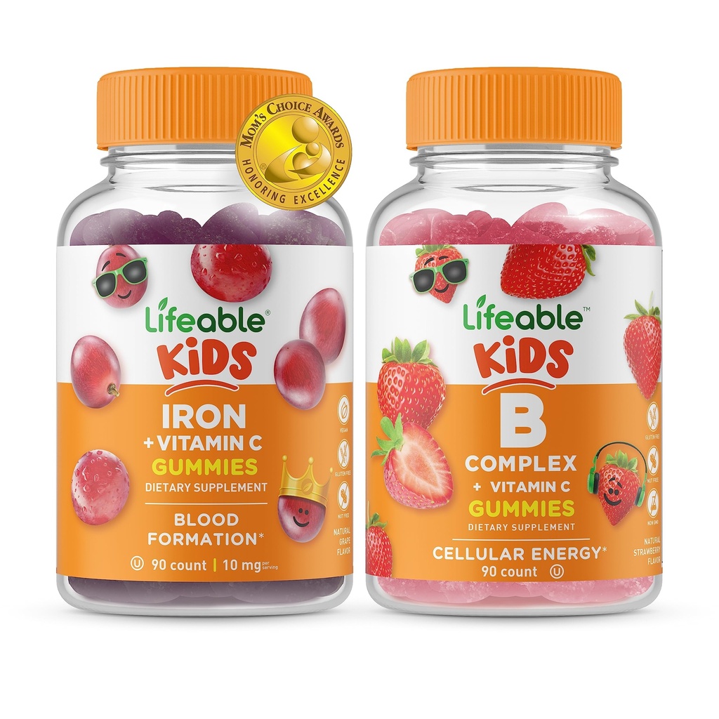 Iron & Vitamina C Kids + B Complex Kids, Gummies Bundle - Grande Degustazione, Supplemento alla vitamina, Senza glutine, OGM libero, pancia masticabile
