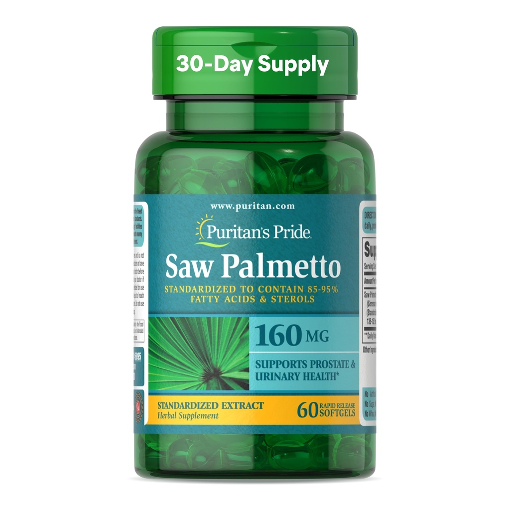 Estratto di palmetto della sega di Puritan 160mg, integratore alimentare tradizionale di erbe per la salute della prostata e urinaria, 60 capsule di rilascio rapido