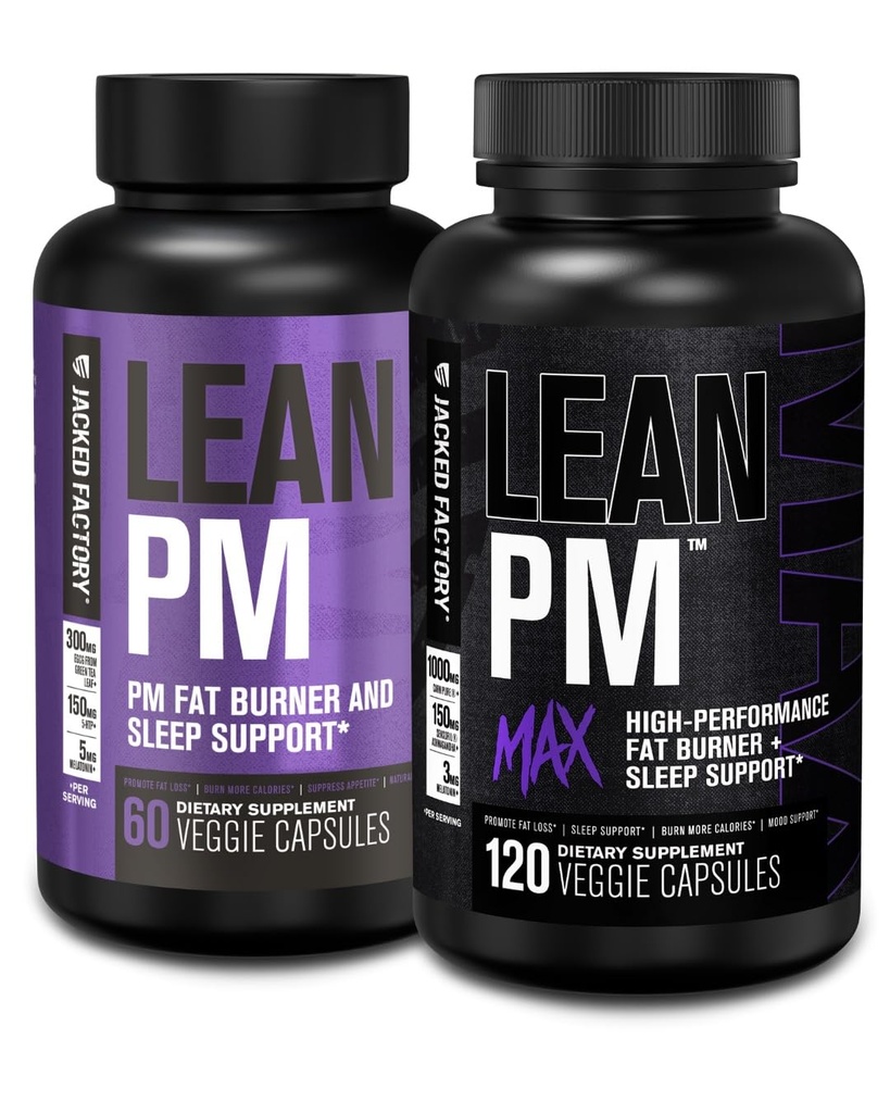 Jacked Factory Lean PM & Lean PM Max Night Time Fat Burner, supplemento di aiuto al sonno, & Appetite Suppressant per gli uomini e le donne (180 capsule)
