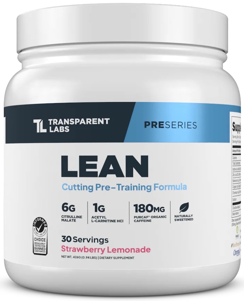 Labs trasparenti pre-allenamento - Ricomposizione corporea Pre allenamento per uomini e donne con acetil L-carnitina, Beta Alanine Powder, & PurCaf Organic Caffeine Powder - 30 Serve, Strawberry Lemonade