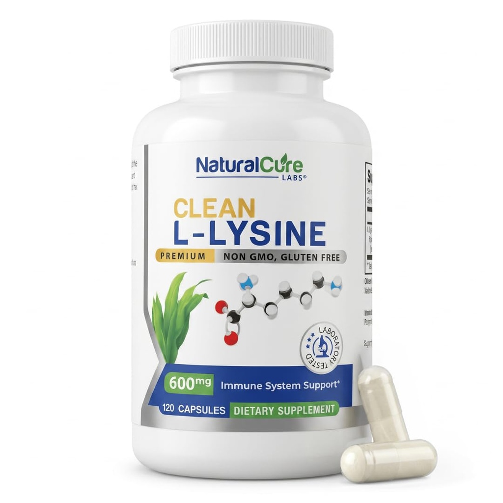 Labs naturali Clean L-Lysine 600mg, 120 capsule | Vegan, Non OGM, & Gluten Free
