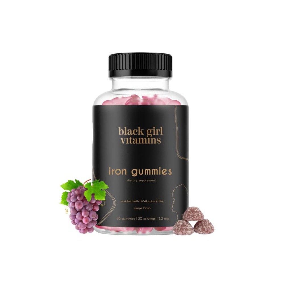 Black Girl Vitamins - Iron Gummies (20 mg), Supporta la carenza di ferro e l'anemia, senza glutine, Gelatin Free, Made in the USA (Grape, 60 Conte) 30 giorni di alimentazione