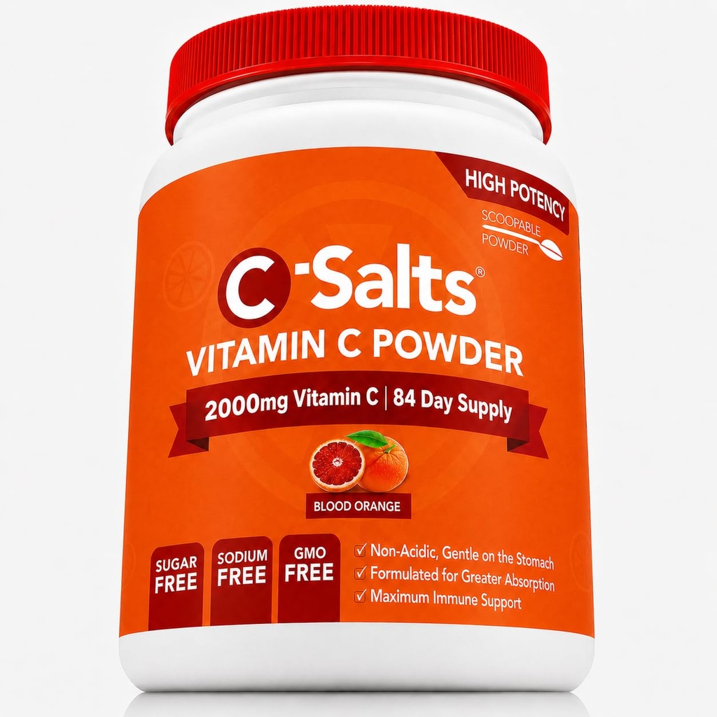 C-Salts Vitamin C Powder Supplement - 100% Pure High Dose Buffered Vitamin C Polvere per il supporto immunitario - Organico, senza zucchero, Vegan, Non OGM, Stomach-Friendly, Sangue Arancione 8oz