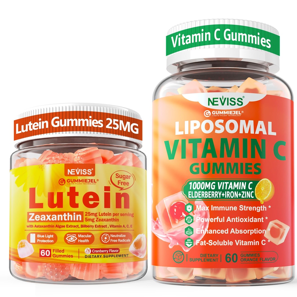 NEVISS 1Pack Liposomal Vitamina C 1000mg Gummies + 1Pack Lutein Zeaxanthin Integratori Gummies