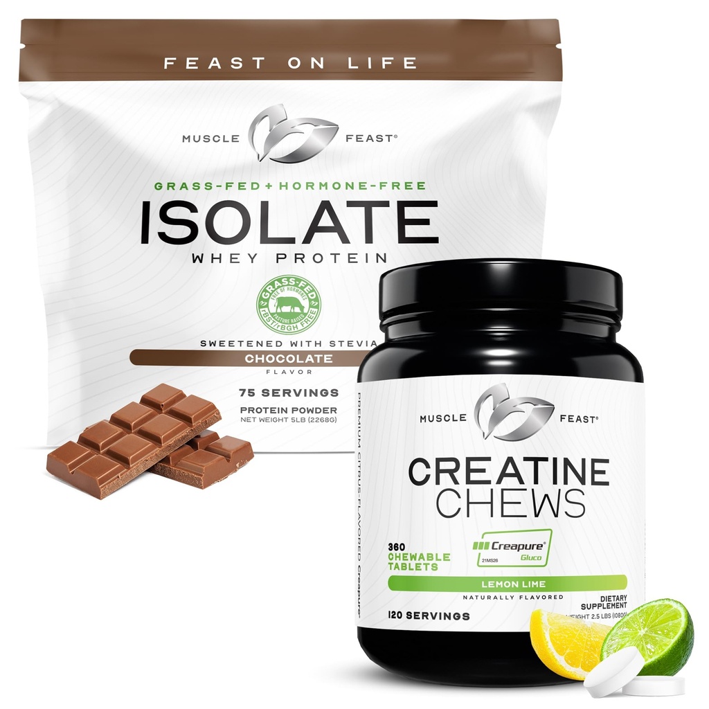 Festa del muscolo Isolare + Creatina Candy Bundle: 1 Whey Protein Isolate (Chocolate, 5lb) + 1 Creatina Candy (Lemon Lime, 360) | Integratori Premium, Vegetariano, Gluten Free