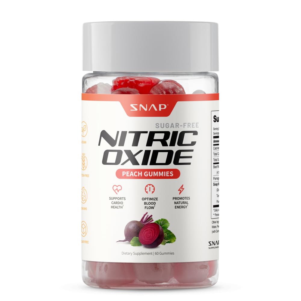 Gommie di radice di barbabietola, supplemento di ossido nitrico con barbabietole organiche, vitamine, melograno e antiossidanti per l'energia, supporto di circolazione, 60 Gummie senza zucchero, pesca