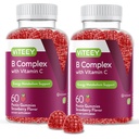 Viteey Vitamin B Complex Gummies con Vitamina C - Energia, Metabolismo e Supporto Immune - B6, B12, Niacin, Acido Folico, Biotina, Calcio - Vegan, Gluten-Free - 120 Count