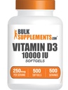BulkSupplements.com Vitamina D3 10000IU Softgels - Cholecalciferol, D3 Supplemento, Vitamina D 10000 IU - 1 Vitamina D3 Softgel (250mcg di vitamina D) per porzione - 500-Day Supply, 500 Softgels