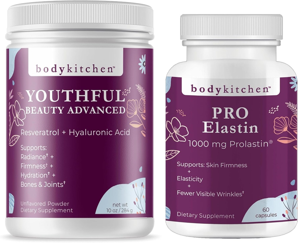 Corpo Cucina giovanile bellezza Advanced Collagen Peptides polvere e resveratrolo e acido ialuronico 10oz e Pro-elastin, conte di 60