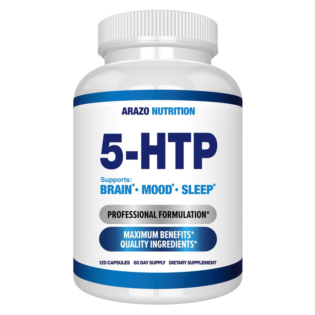 5-HTP 200 MG Per Serving Plus Calcium per Mood, Sonno – Supporta Mood calmo e rilassato – 99% Alta purezza – 120 capsule – Arazo Nutrition