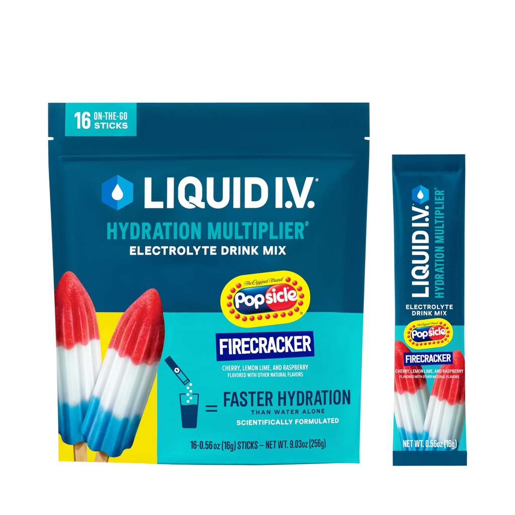 Liquido I.V.® Hydration Multiplier - Popsicle Firecracker | Miscelatore per bevande a polvere elettrolitica | 1 Pack (16 Serve)