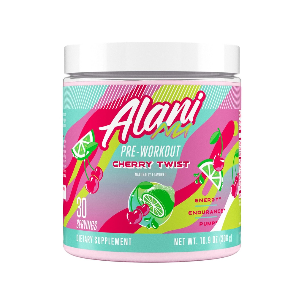 Alani Nu Pre Workout Powder Cherry Twist, Amino Energy Boost, Endurance Supplement, Sugar Free, 200 mg di caffeina, L-teanina, Beta-Alanine, L-Citrulline, 30 Serve