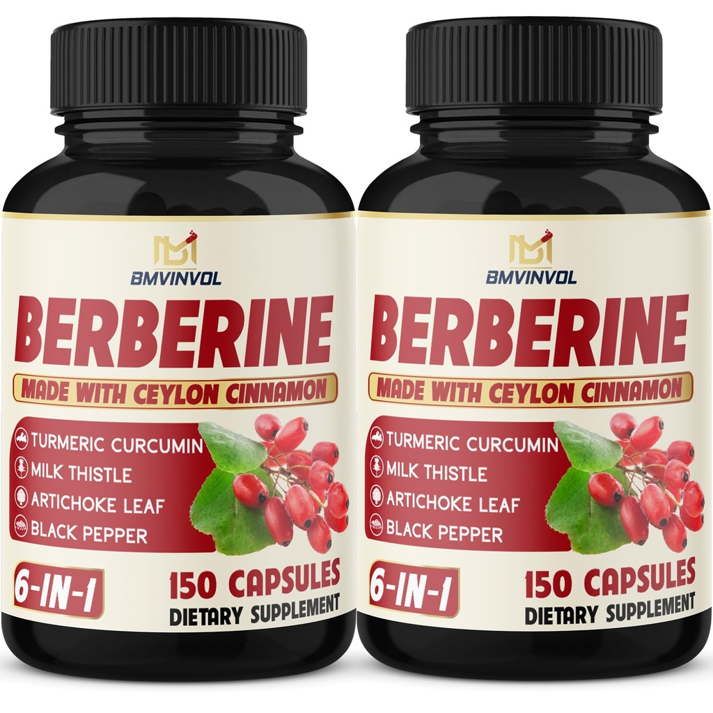 2 Pack Berberina HCl- Plus Ceylon Cinnamon, Turmerico, Latte Thistle, Artichoke, Pepe Nero, Berberina HCI Root Supplementi Pillole - Sistema immunitario