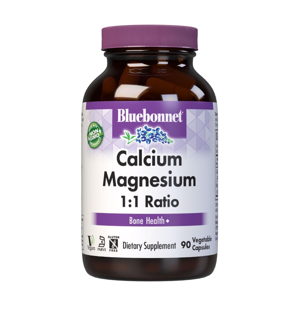 BlueBonnet Calcio Magnesio 1:1 Ratio Capsule Vegetariani, 90 Conte