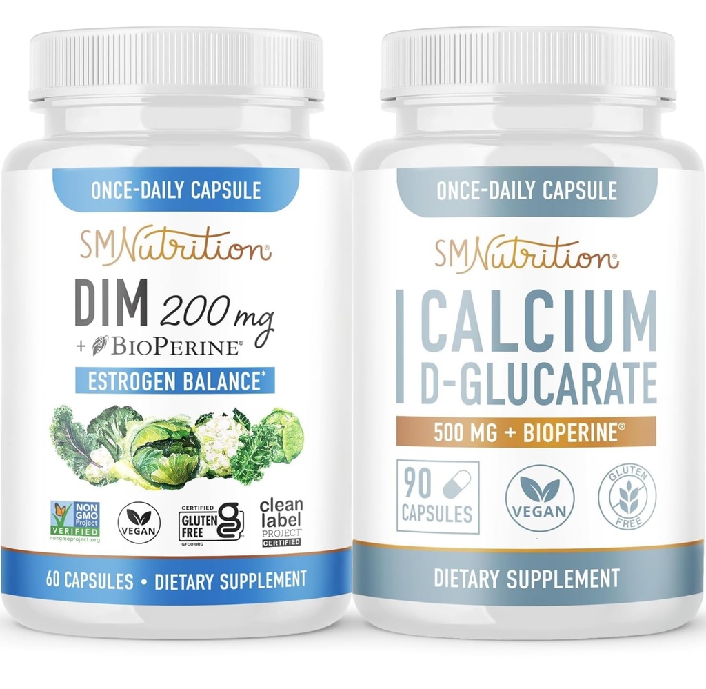 Calcium D-Glucarate con 200mg DIM Supplemento per l'equilibrio di estrogeno migliorato per le donne | Vegan Gluten Free CDG Supplemento per le donne (90 Serve) con capsule diindolylmethane (60 Serve)