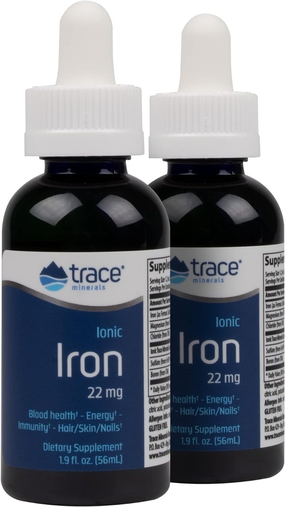 Minerali Trace Iron Ionic, 22mg - Integratore di Supporto Energetico con Magnesio e Ferro - Funzione di Sistema Immune Brain Health & - Integratore Liquido Senza Glutine - 1,9 fl oz (2 Pack) (92 Serve)