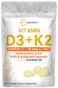 Micro Ingredienti Vitamina D3 1.000 IU + K2 MK-7 25 mcg, 300 Softgels | Virgin Coconut Oil | 2-in-1 Bone, Immune & Heart Support | Facile da ingoiare, Non OGM