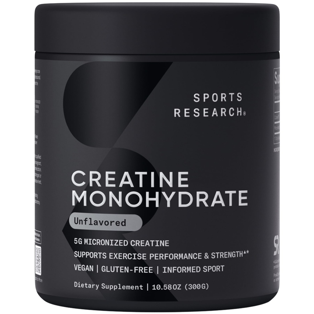 Ricerca sportiva Creatina Monoidrato - guadagno muscolare magra, migliorare le prestazioni e la resistenza e il supporto di recupero di allenamento - 5 g Creatina micronizzata - 10.58 oz