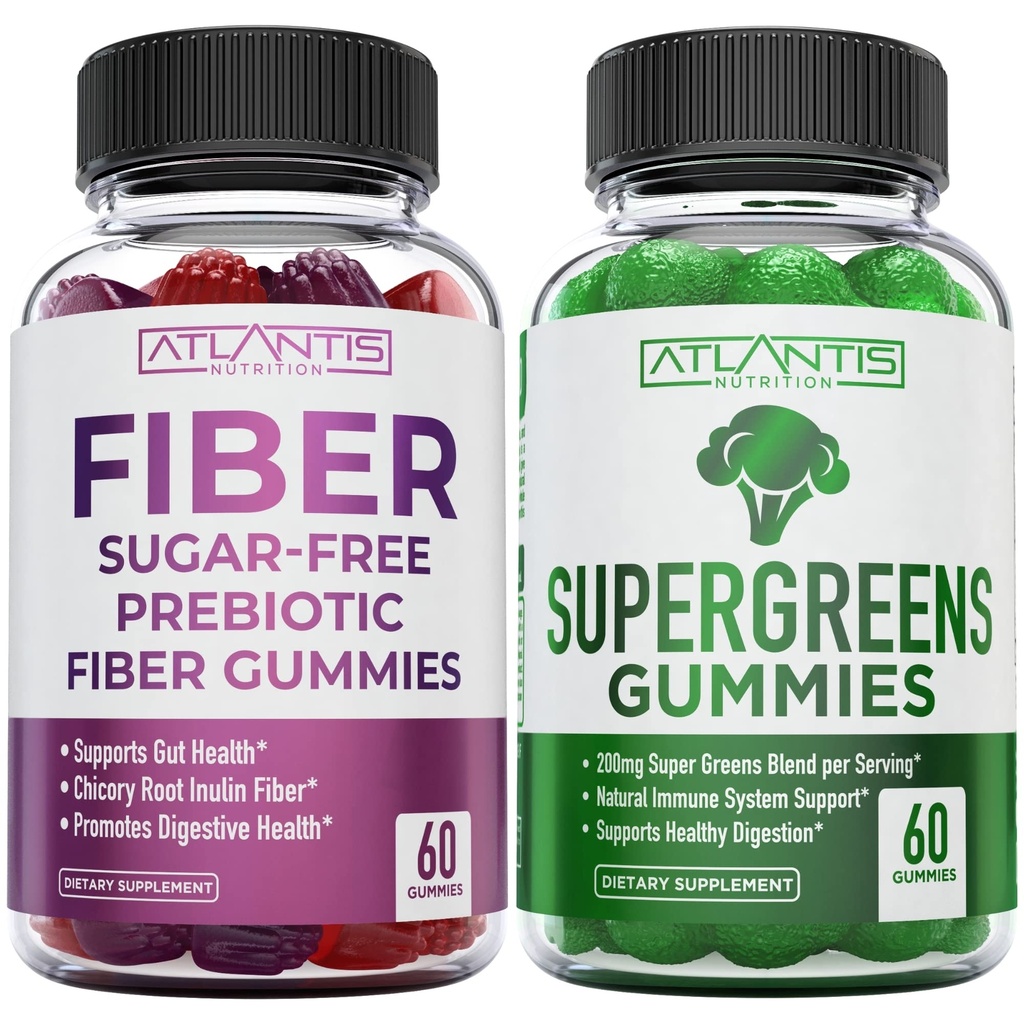 Atlantis Nutrition Zucchero Probiotici Gratuiti per Adulti 2-Pack (120 Gummies) + Supergreens 60 Gummies