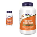 NOW Integratori, CoQ10 (Coenzima Q10) 200 mg, Salute cardiovascolare*, 60 capsule di veg e integratori, Super enzimi, Formulato con Bromelain, Ox Bile, Pancreatin e Papain,180 capsule