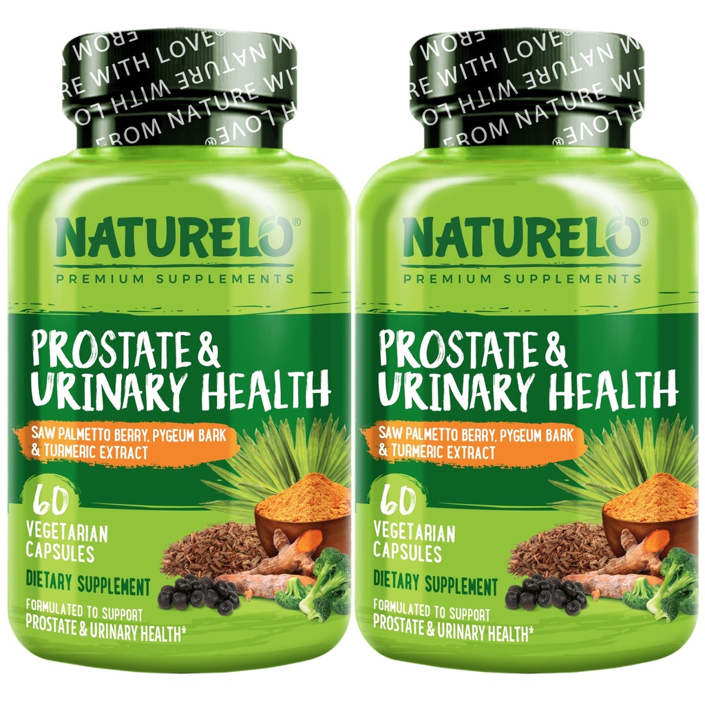 NATURELO Prostate & Urinary Health, Formula completa con Saw Palmetto, Pygeum, Tumerico, Piante Sterols, Broccoli e Licopene, 60 Capsule Vegetariani (Pack of 2)