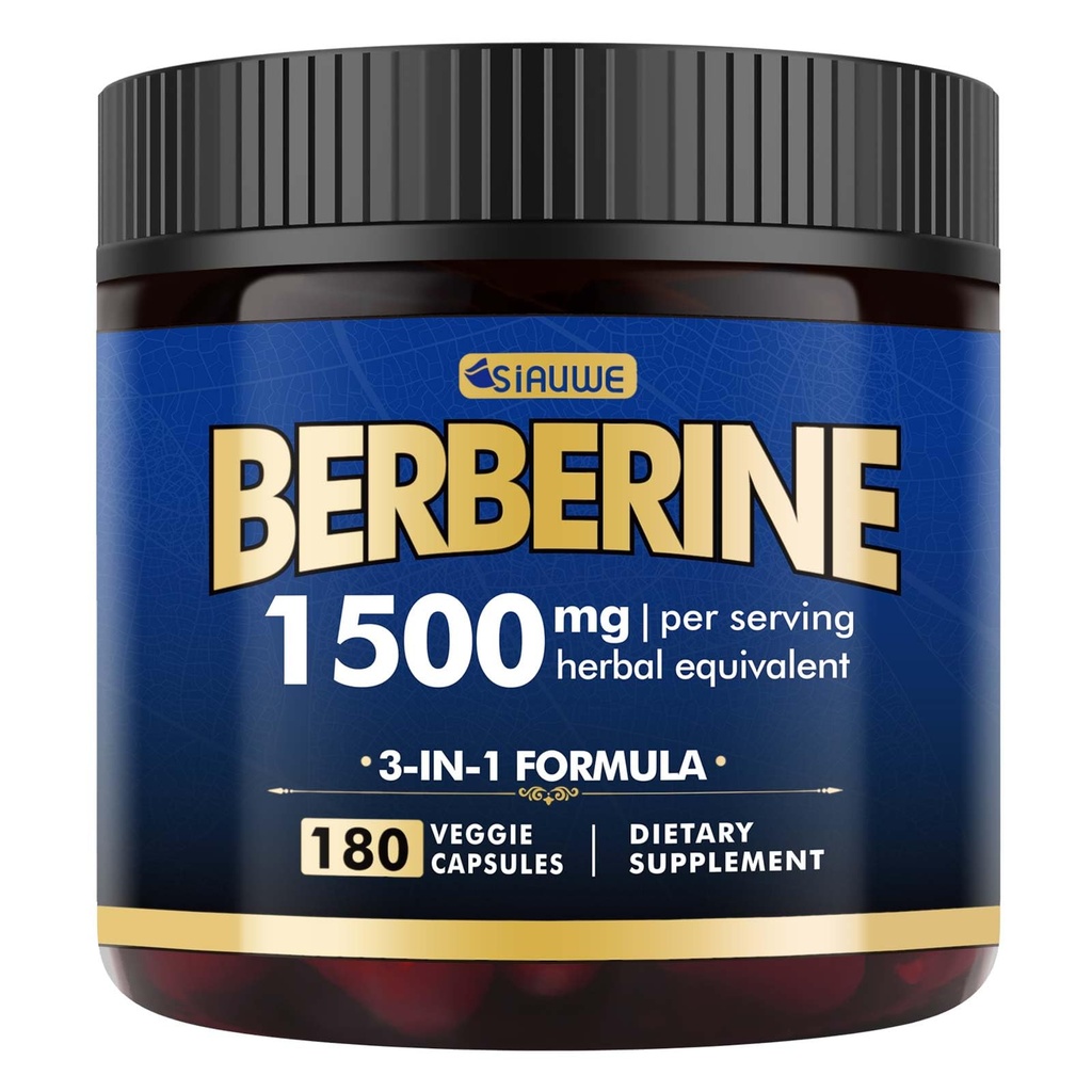 Integratore di Berberina - Perdita di Peso della Berberina, Berberina ad alta potenza 1500MG di Berberina HCL, Plus Citrus Bergamot - per il supporto Metabolico, Digestivo e Immune - Vegan, Non OGM, 180 capsule