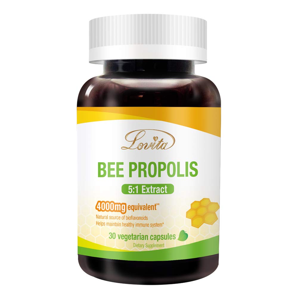 Lovita Propolis Capsule | Alta Potenza | 5:1 Concentrazione | Estratto di Propoli Naturale | 30 Capsule Vegetariani (1 Mesi di Alimentazione)