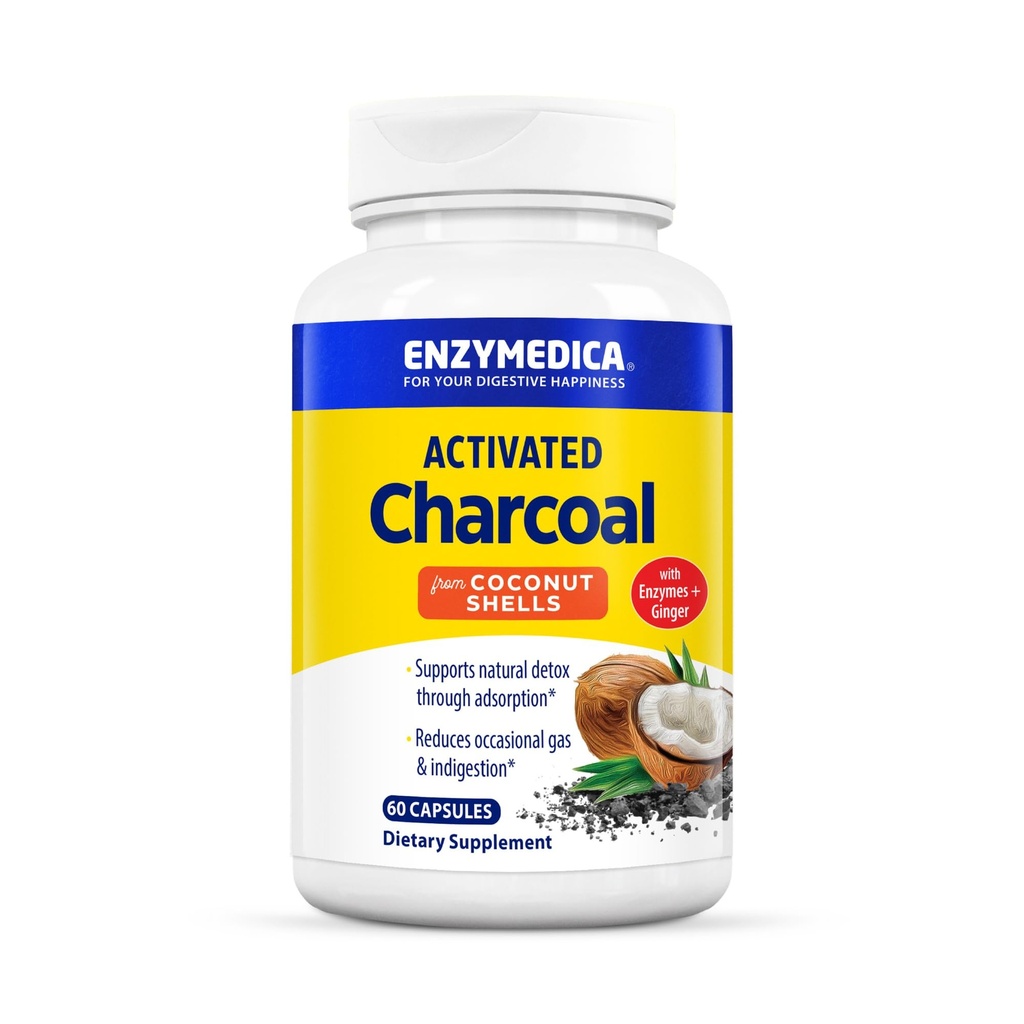 Enzymedica, Charcoal attivato, Riduce Gas occasionale, Bloating & Indigestion, Supporti Detox naturale, 60 Conte