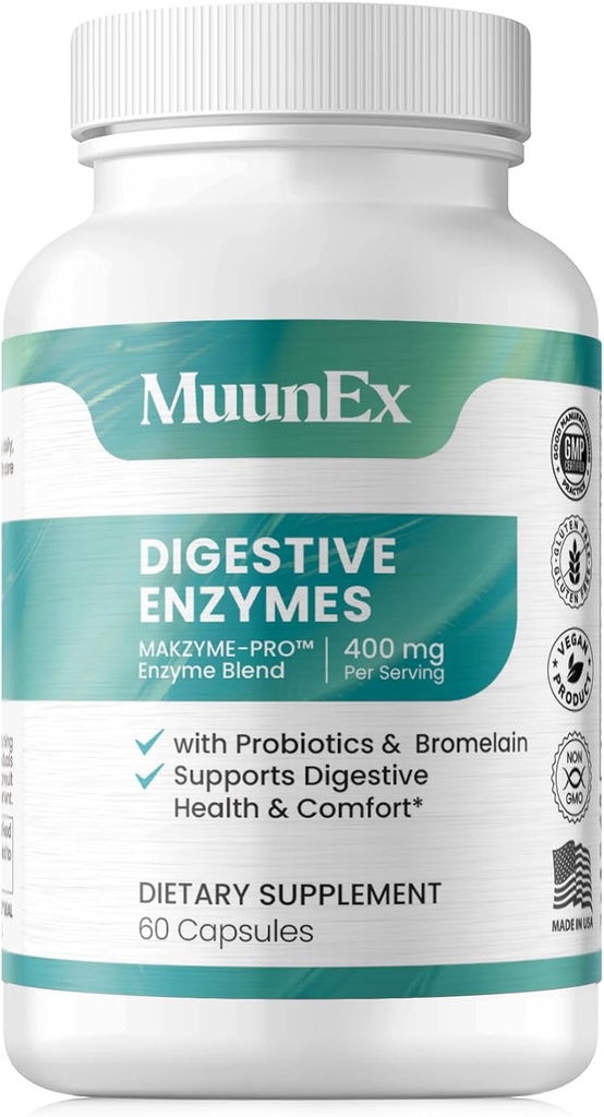 Enzimi digestivi con Probiotici - Nuova Formula per il Tempo Meal Discomfort Relief & Bloating-Daily Enzymes - Bromelain, Papaya Enzyme, Probiotico, Lactase Enzymes for Digestion - Vegan - 60 Ct