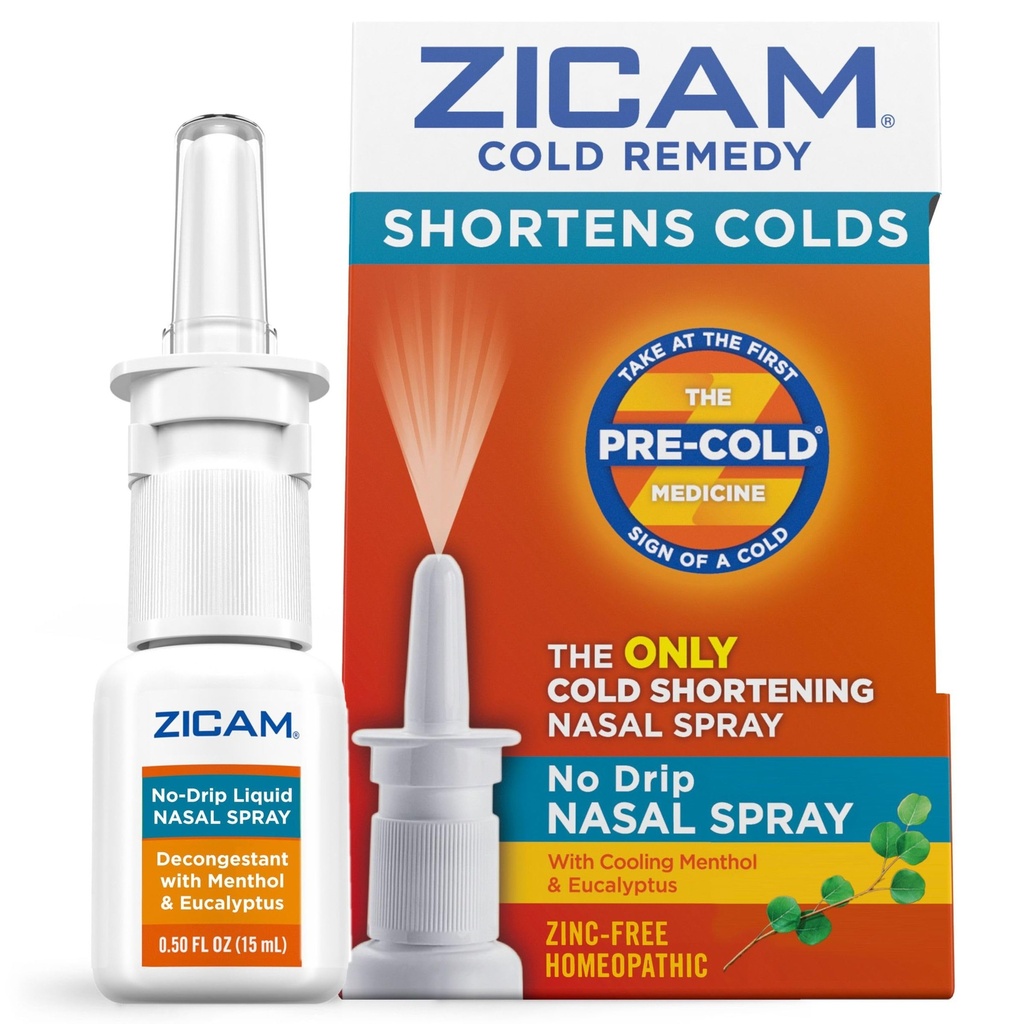Zicam Cold Remedy No-Drip spray nasale con raffreddamento Menthol & Eucalyptus, omeopatico, senza zinco, medicina pre-venduta, abbrevia la durata del freddo, 0,5 oncia