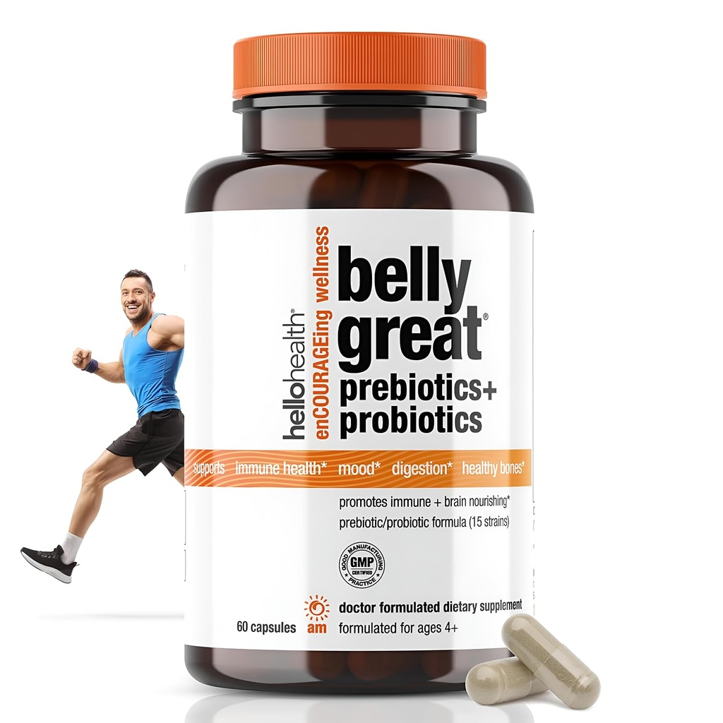Probiotici giornalieri per le donne, uomini + bambini Probiotici –Belly Grandi Prebiotici e Probiotici per la salute del fegato & supporto immunitario + vitamina D3, Folate B Vitamine: 15 Strain, Gluten Free -60 Conte