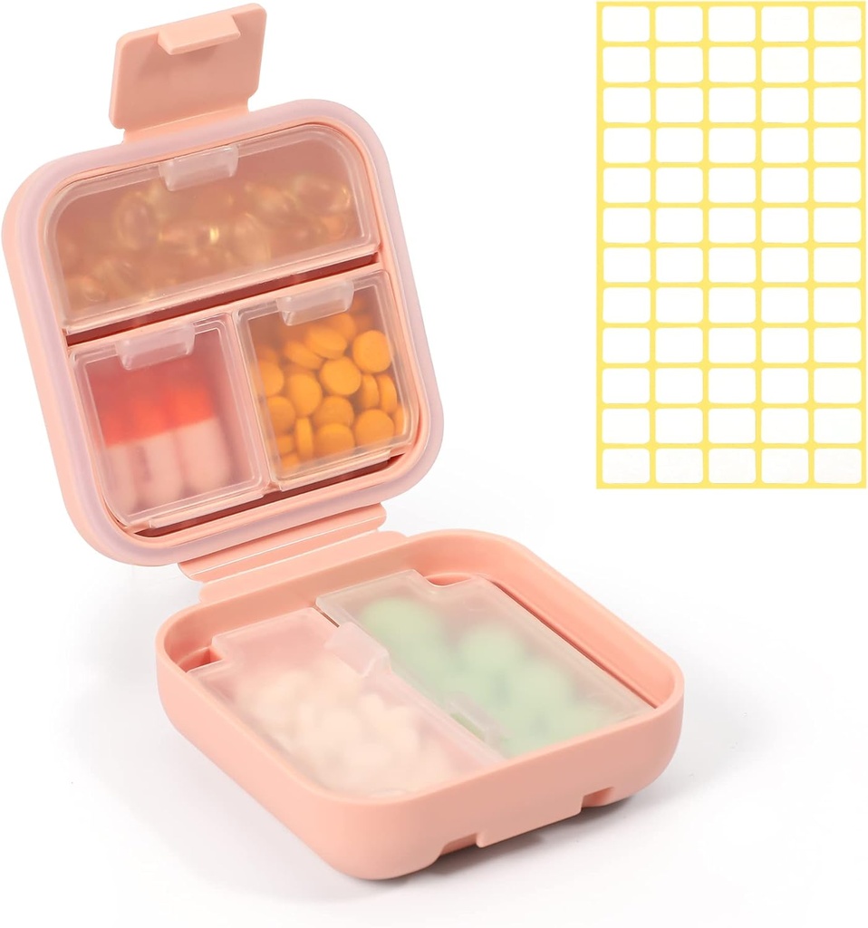 Dynippy Daily Pill Organizer 5 scomparti Portable Moisture Proof Small Pill Case per Pocket Purse Travel Pill Box Portable Medicine Vitamin Fish Oil Holder Container (Pink)