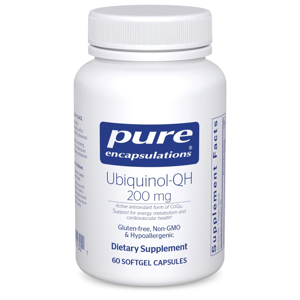 Pure Encapsulations Ubiquinol-QH - 200 mg Ubiquinol - Forma attiva di Coenzyme Q10 - Supporto per il metabolismo energetico e della salute del cuore* - Supplemento antiossidante - 60 capsule Softgel