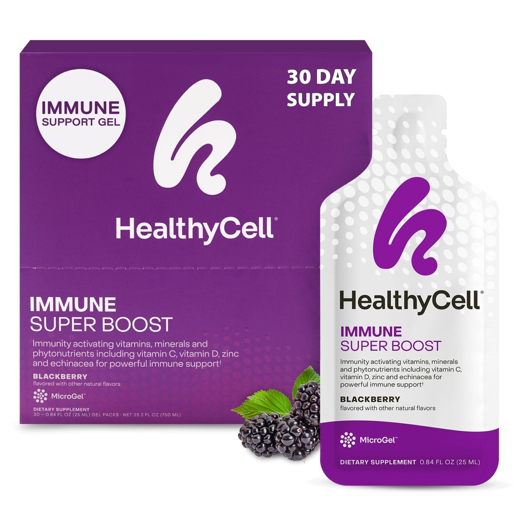 Supplemento giornaliero di liquido Immune Super Boost di cellule sane - Supplemento di supporto immunitario per gli adulti con Echinacea, Elderberry, Vitamina C, Vitamina D, Calcio e Zinco - 30 Gel Pack